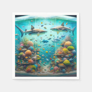 Haaien & Vis Aquatisch Aquarel Aquarium Bruiloft Servet