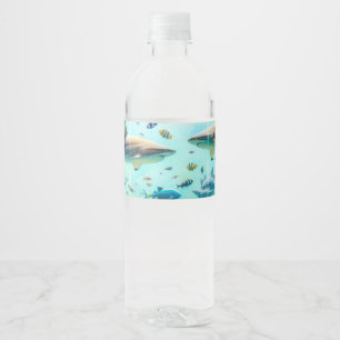 Haaien & Vis Aquatisch Aquarel Aquarium Bruiloft Waterfles Etiket