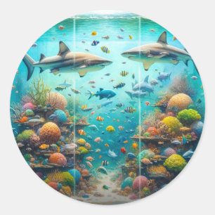 Haaien & Vissen Aquatische Waterverf Aquarium Brui Ronde Sticker
