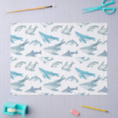 Haaien, walvissen, dolfijnen, zegels op witte ontk tissuepapier (Craft)
