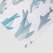 Haaien, walvissen, dolfijnen, zegels op witte ontk tissuepapier (Detail)