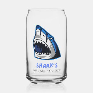 HAAIEN ZULLEN JE DODEN... GRAPPIG CITAAT BLIKVORM GLAS