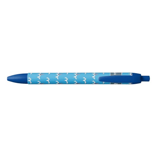 Haaienvinnen patroon kind blauw pennetje met naam blauwe inkt pen (Achterkant)