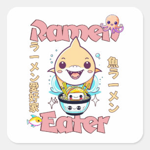Haaienvis Ramen Eater - Aziatische voedselliefhebb Vierkante Sticker