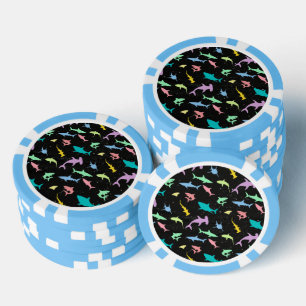 Haaienvissen kleurrijke schaduw op Dark Galaxy Spa Poker Chips