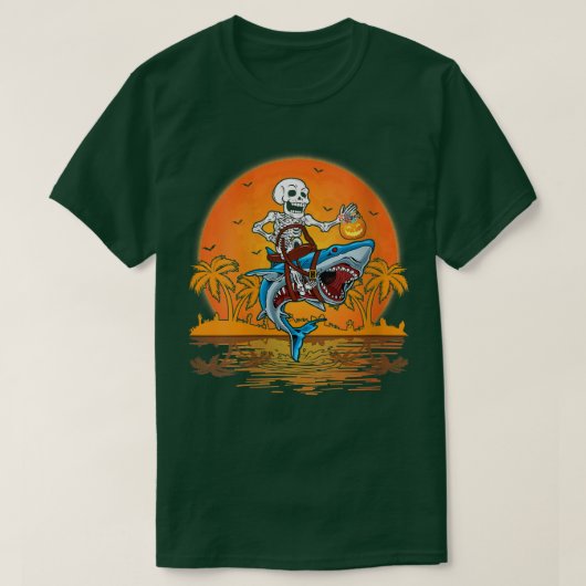  haaienvlek Funny Skeleton Riding S T-shirt (Design voorkant)