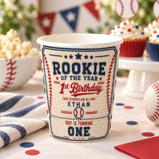Haak Baseball Ticket 1e verjaardag baby jongen Papieren Bekers