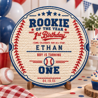 Haak Baseball Ticket 1e verjaardag baby jongen Ronde Sticker