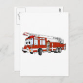 Haak en Ladder Fire Truck Cartoon Briefkaart (Voorkant / Achterkant)