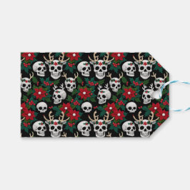 Haak kerstschedels met poinsettia's cadeaulabel