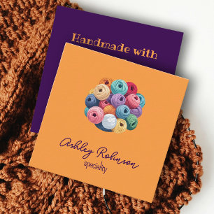 Haak kleurrijke garen handgemaakt met liefde geel vierkante visitekaartje