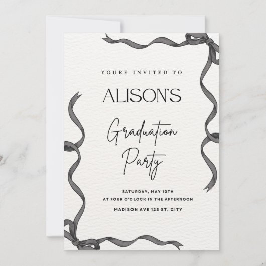 Haak Zwarte Bow Afstuderen Uitnodiging (Voorkant)