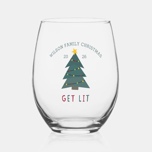Haal hem | Gepersonaliseerd kerstfeest Wijnglas Zonder Voet (Voorkant)