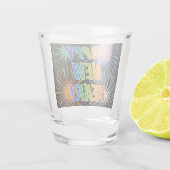 "HAAL NIEUW JAAR!" Rainboogtekst, Fireworks-patroo Shot Glas (Achterkant)