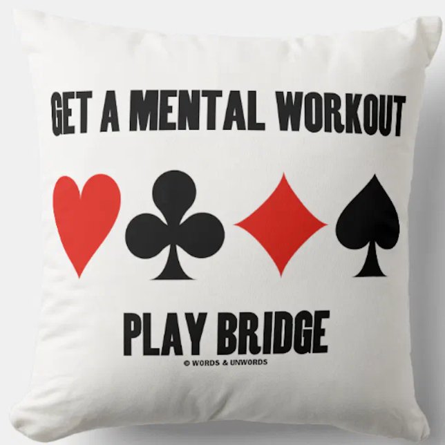 Haal vier Kaarten uit een mentale afspeelbrug Kussen (Throw pillow w/ the four card suits for any bridge player who gets a mental workout playing bridge!)