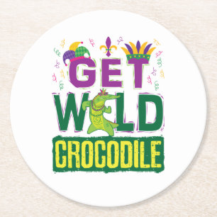 Haal Wild Crocodile Mardi Gras Alligator Ronde Kartonnen Onderzetter