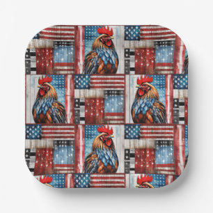 Haan Amerikaanse Vlag Volkskunst Papieren Bordje