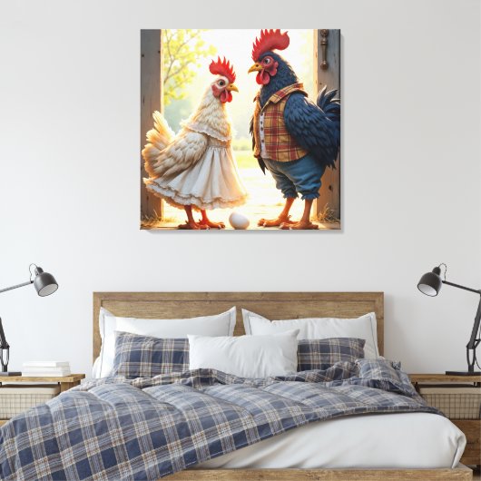 Haan en Hen Humor Canvas Afdruk (Insitu (Slaapkamer))