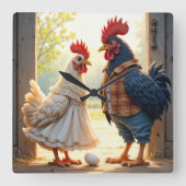 Haan en Hen Humor Vierkante Klok (Voorkant)