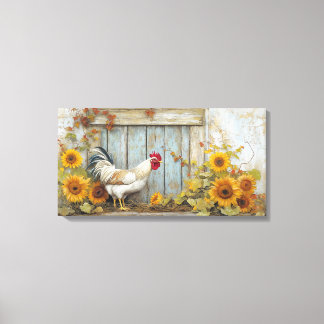 Haan en zonnebloemen canvas afdruk