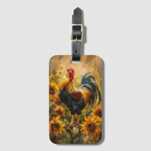 Haan en Zonnebloemen Olieverfschilderij Bagagelabel