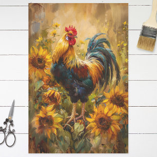 Haan en Zonnebloemen Olieverfschilderij Decoupage Tissuepapier