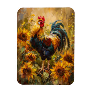 Haan en Zonnebloemen Olieverfschilderij Flexibel Magneet