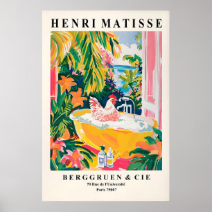 Haan in badkuip Kunstprint Roze Badkamer Poster