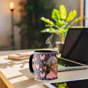 Haan kippen boerderij zwart rood roze foto mok