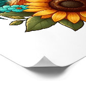 Haan met Blauwgroen Pet en zonnebloemen Poster (Hoek)