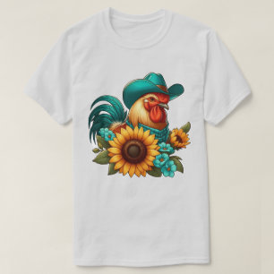 Haan met Blauwgroen Pet en zonnebloemen T-shirt