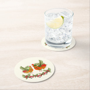 Haan met kip ronde kartonnen onderzetter