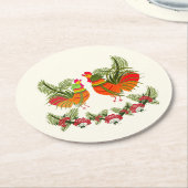 Haan met kip ronde kartonnen onderzetter (Gebogen)