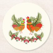 Haan met kip ronde kartonnen onderzetter (Voorkant)