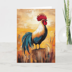 Haan op een paal olieverfschilderij kaart