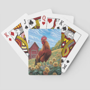Haan op een zonnebloem Boerderij schilderij Pokerkaarten
