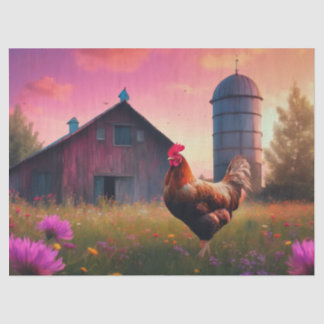 Haan op het boerderij bij zonsondergang tissuepapier