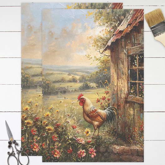 Haan op het Boerderij schilderij Decoupage Tissuepapier