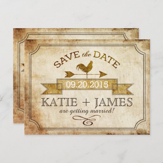 Haan Rustiek Land Save the Date Aankondigingskaart (Voorkant / Achterkant)