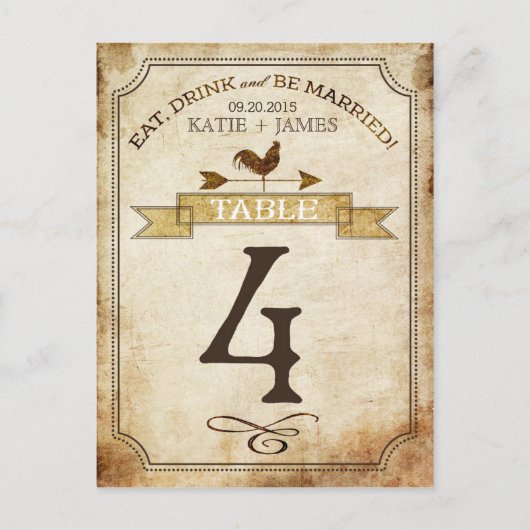  haan rustieke land tafel nummer Kaart (Voorkant)