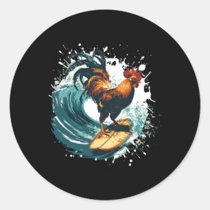 Haan Surft Dierensport Surfer Ronde Sticker