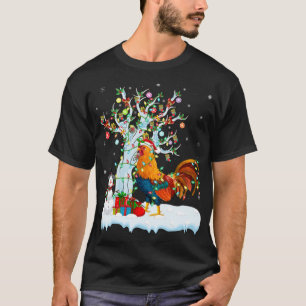 Haan Vogel Xmas Boom Verlichting Santa Hat Haan T-shirt