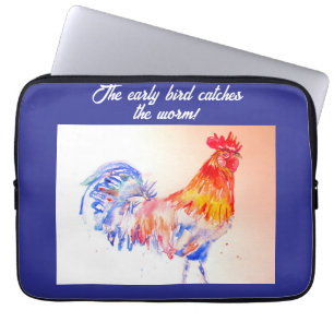 Haan Waterverf Kip Vogel Cockreel Boerderij Laptop Sleeve