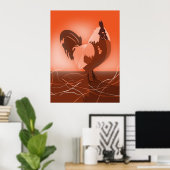 Haan Zonsondergang Oranje Keuken Muur Kunst - Post Poster (Thuiskantoor)
