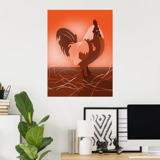 Haan Zonsondergang Oranje Keuken Muur Kunst - Post Poster (Thuiskantoor)