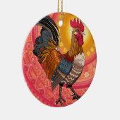 Haan zonsopgang roze keramisch ornament (Rechts)