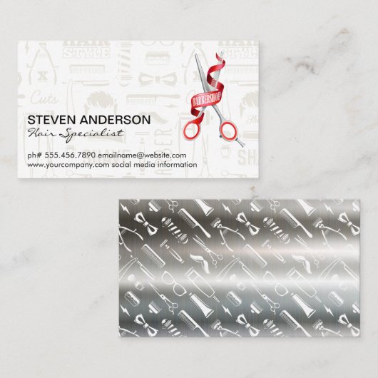 Haar Clippers-schaar | Barber Pattern | Metaal Visitekaartje (Voorkant / Achterkant)