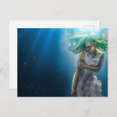 Haar Emerald Curls - Mermaid Hovering Underwater Briefkaart (Voorkant / Achterkant)
