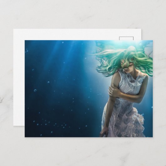 Haar Emerald Curls - Mermaid Hovering Underwater Briefkaart (Voorkant / Achterkant)