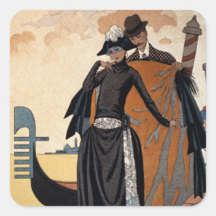 Haar en hem, Mode Illustration, 1921 (pochoir p. Vierkante Sticker
